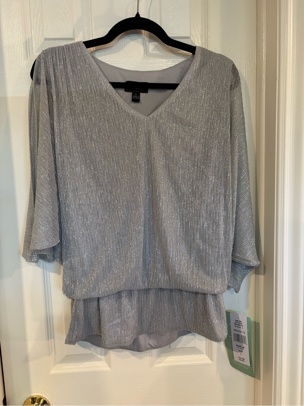 MSK Silver Metallic Shimmer V-Neck Women’s Top
